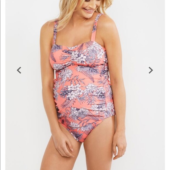 Motherhood Maternity Other - Beach Bump Ruched 2-Piece Tankini Pink/Blue XL